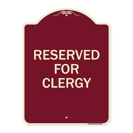 SIGNMISSION Designer Series Reserved for Clergy, Burgundy Heavy-Gauge Aluminum Sign, 24" x 18", BU-1824-23214 A-DES-BU-1824-23214